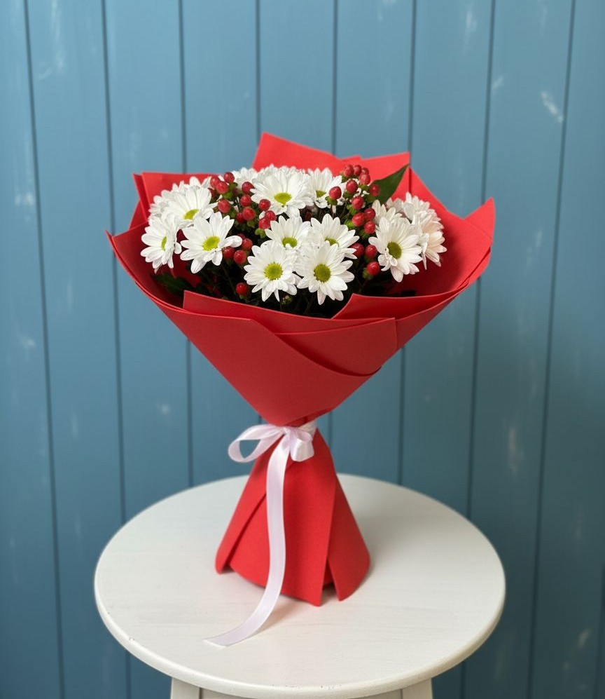 Букет цветов из: Хризантемы в Голубое