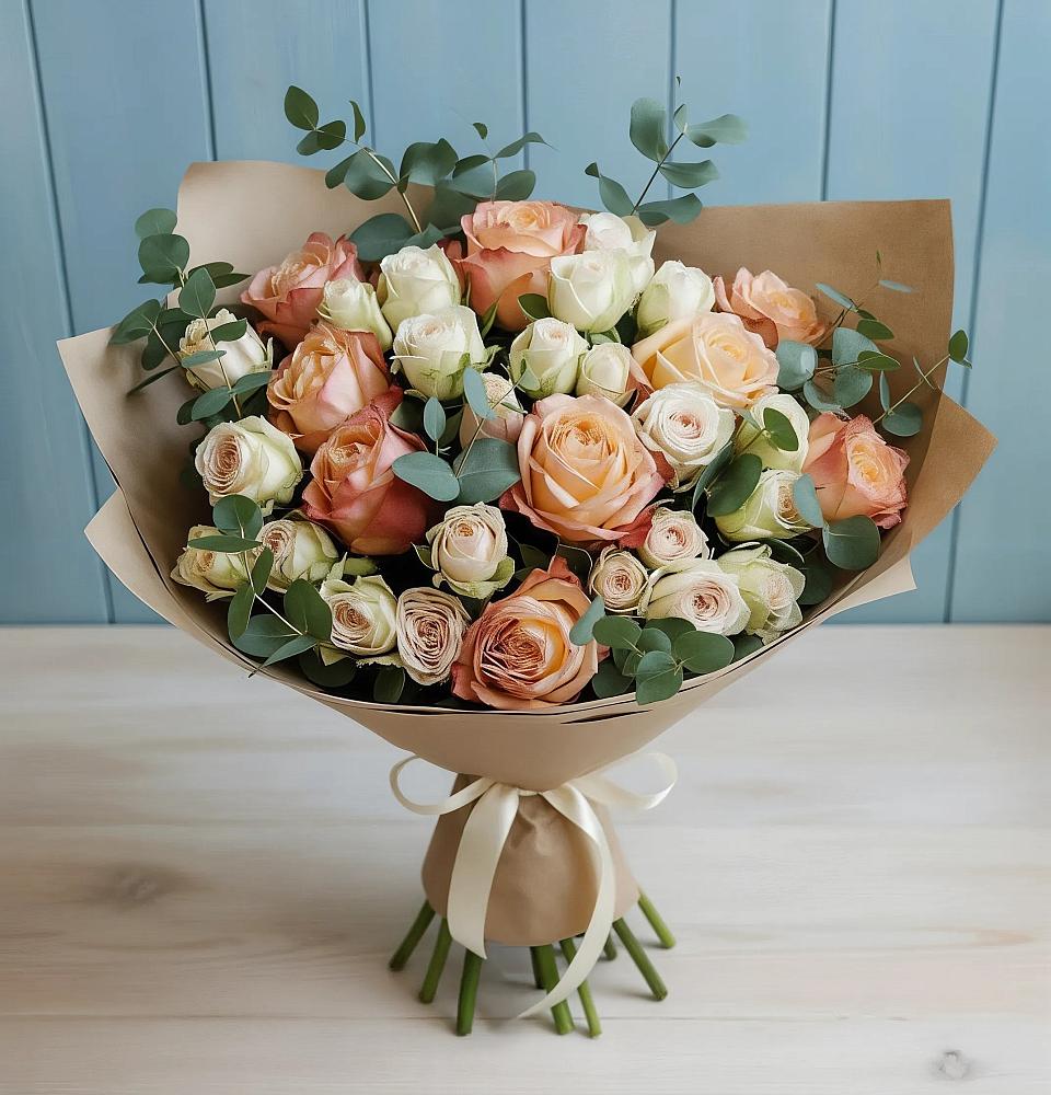 Букет цветов из: Альстромерии и Розы в Голубое