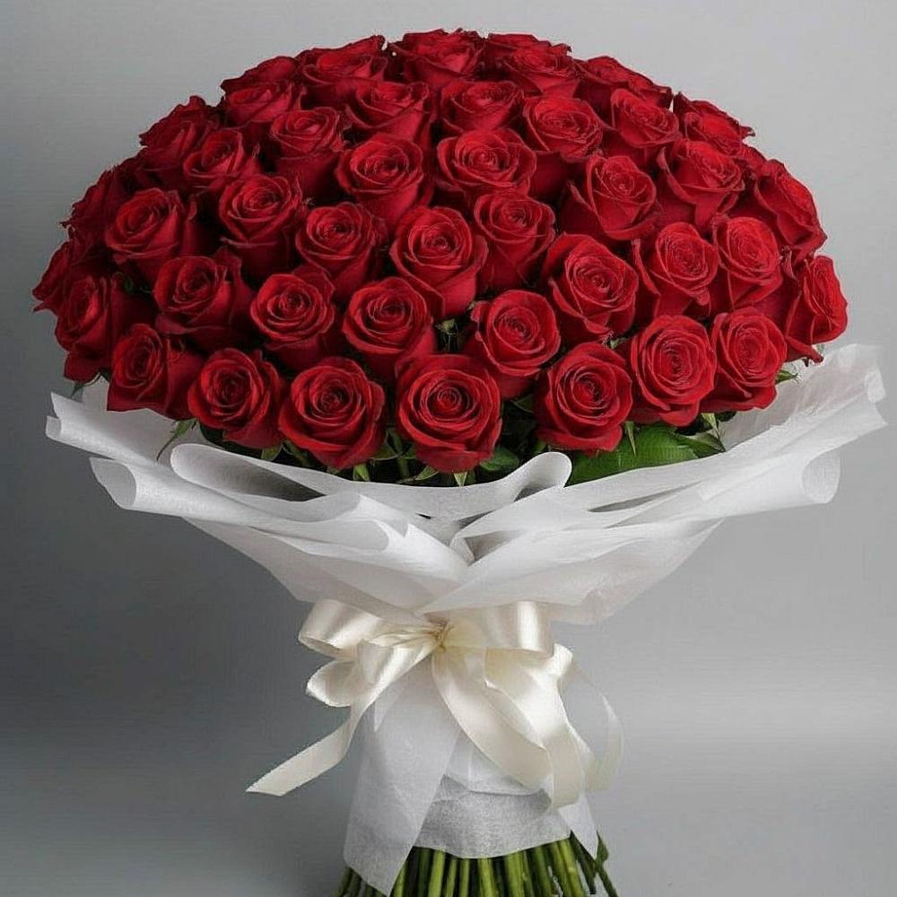 Букет 101 Красная роза Блэк Мэджик в Голубое