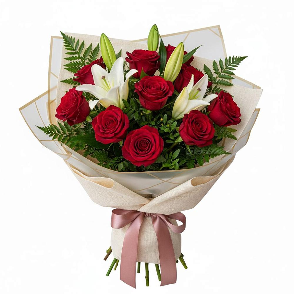 Букет цветов из: Лилии и Розы в Голубое