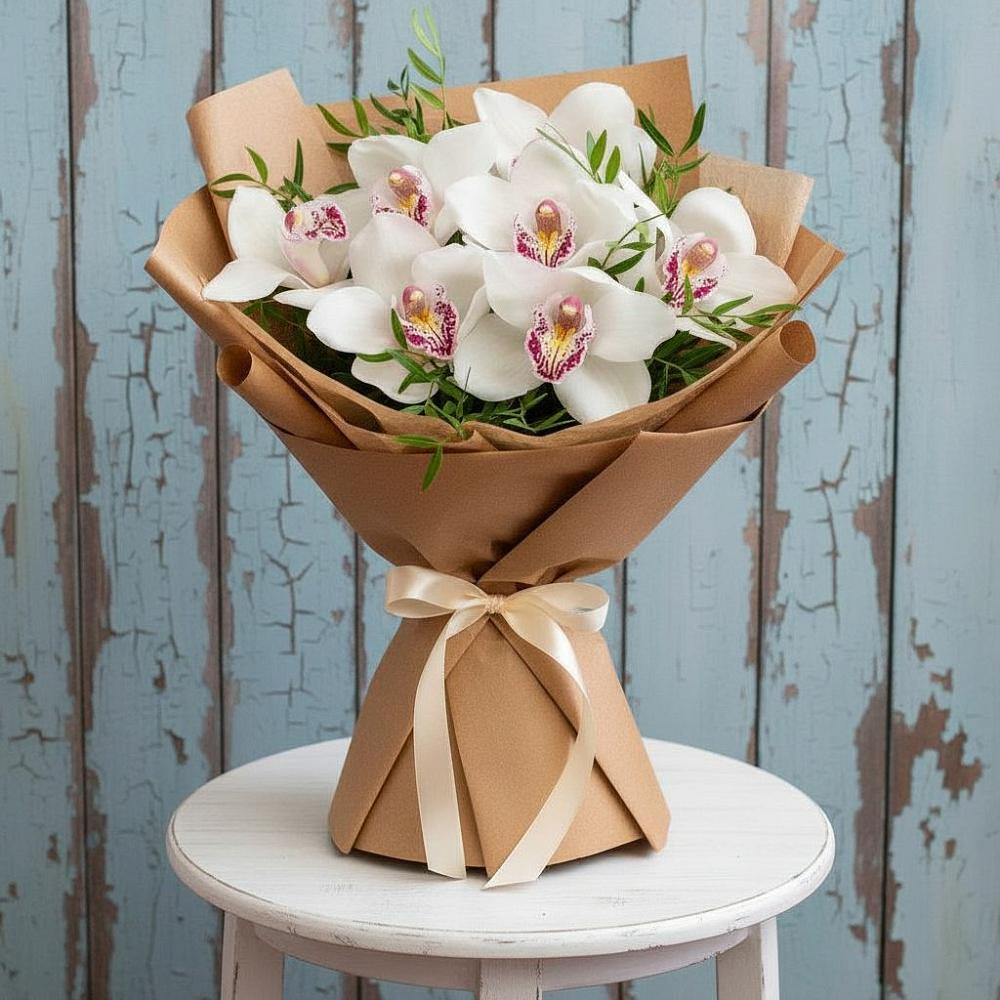 Букет цветов из: Орхидеи и Розы в Голубое