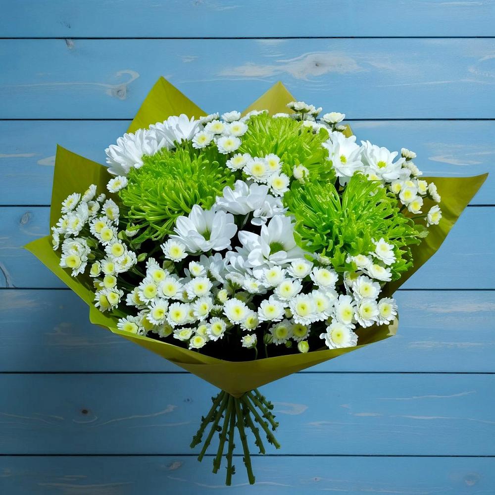 Букет цветов из: Хризантемы в Голубое