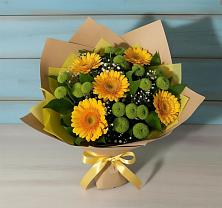 Букет цветов из:  Герберы и Хризантемы в Голубое