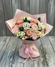 Букет цветов из:  Гвоздики, Розы и Хризантемы в Голубое