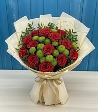 Букет цветов из:  Розы и Хризантемы в Голубое