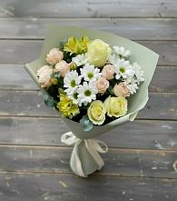 Букет цветов из:  Альстромерии, Розы и Хризантемы в Голубое