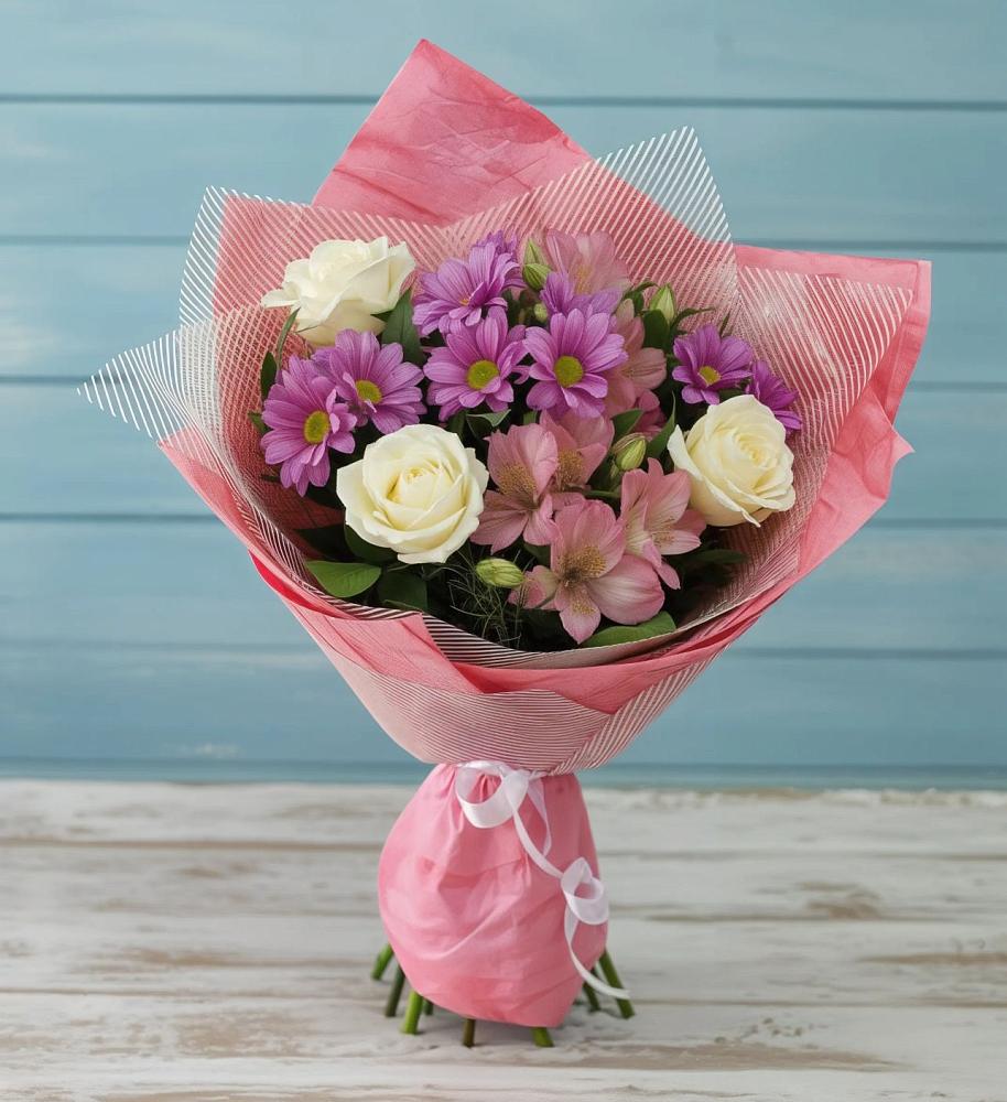 Букет цветов из: Герберы в Голубое